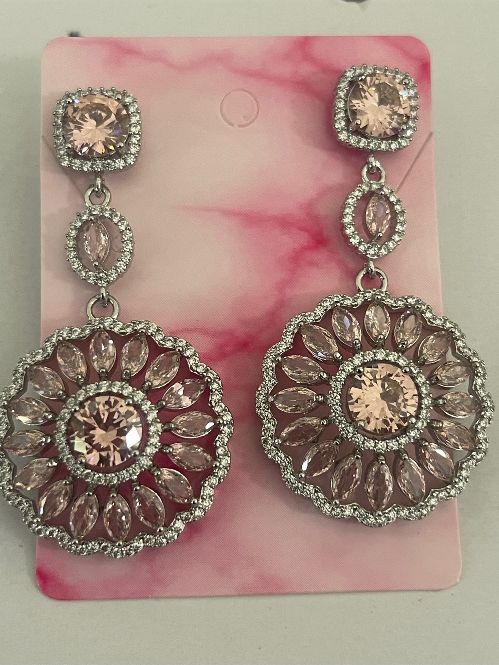 Blush Pink Crystal Drop Halo Earrings
